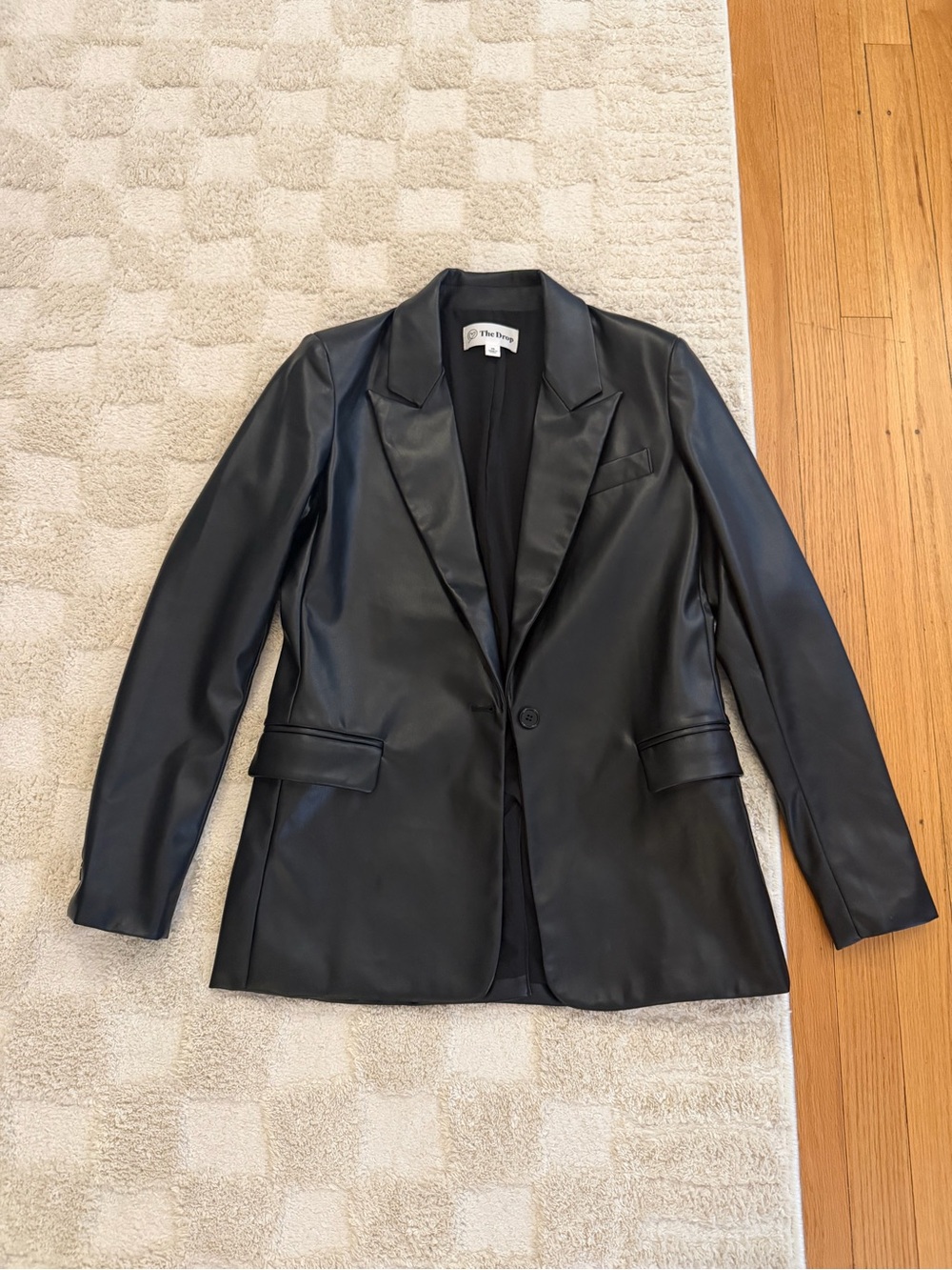 The Drop Black Faux Leather Blazer